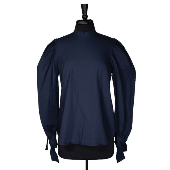 Free People Women's Shirt Blue Button Puff Sleeve Boho Peasant Blouse Top Size M - Picture 1 of 10